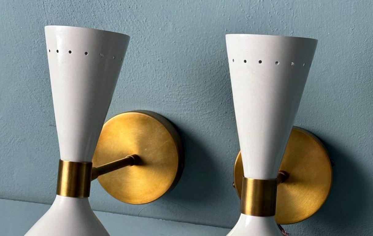 Stilnovo Style  Pair Italian Sconces Painted Metal and Brass 