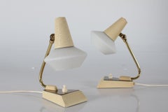 Stilnovo Style Pair of 1950s Bedside Table Lamps with White Glass Shades