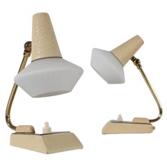 Stilnovo Style Pair of 1950s Bedside Table Lamps Cream + White with Glass Shades