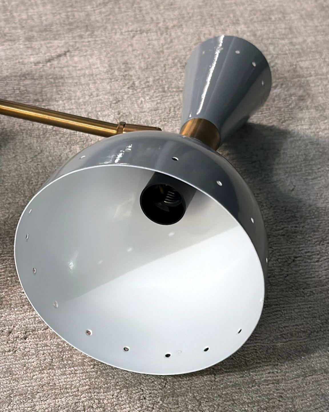 Stilnovo Style Pair Of Italian Brass And Painted Grey Metal Wall Sconces For Sale 10