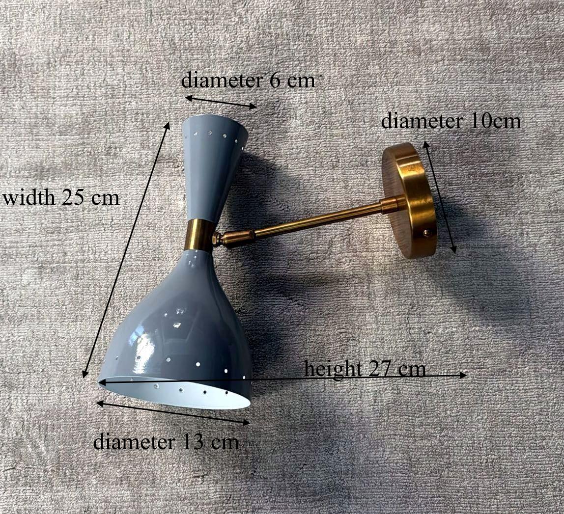 Stilnovo Style Pair Of Italian Brass And Painted Grey Metal Wall Sconces For Sale 15