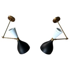 Stilnovo Style Pair Of Italian Brass And Painted Metal Wall Sconces
