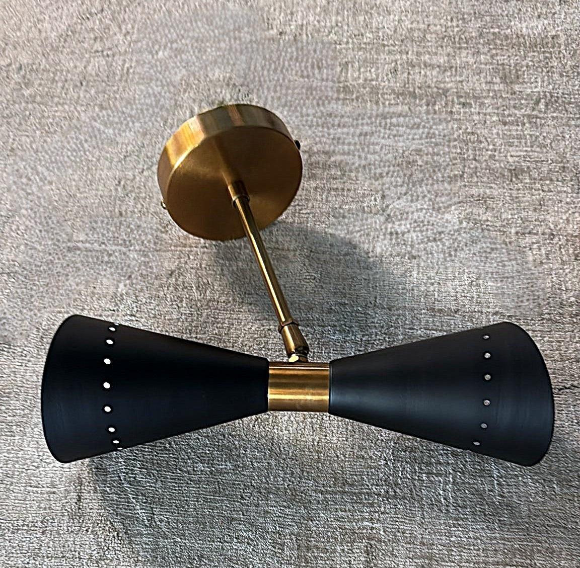 Stilnovo Style Pair Of Italian Wall Lights In Lacquered Metal And Brass For Sale 5