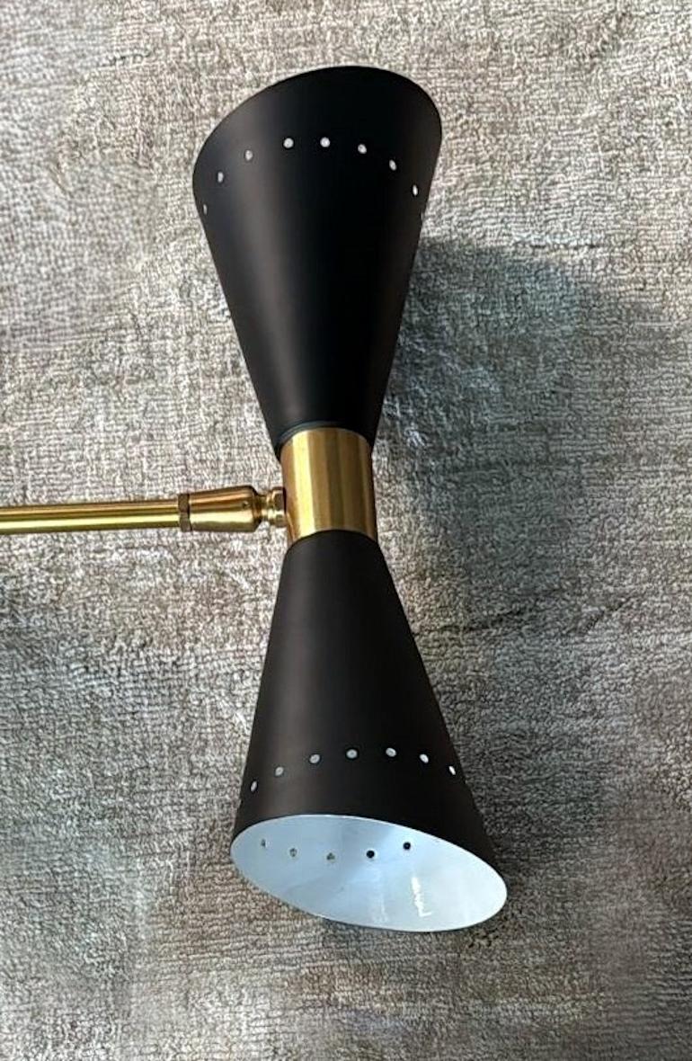 Stilnovo Style Pair Of Italian Wall Lights In Lacquered Metal And Brass For Sale 8