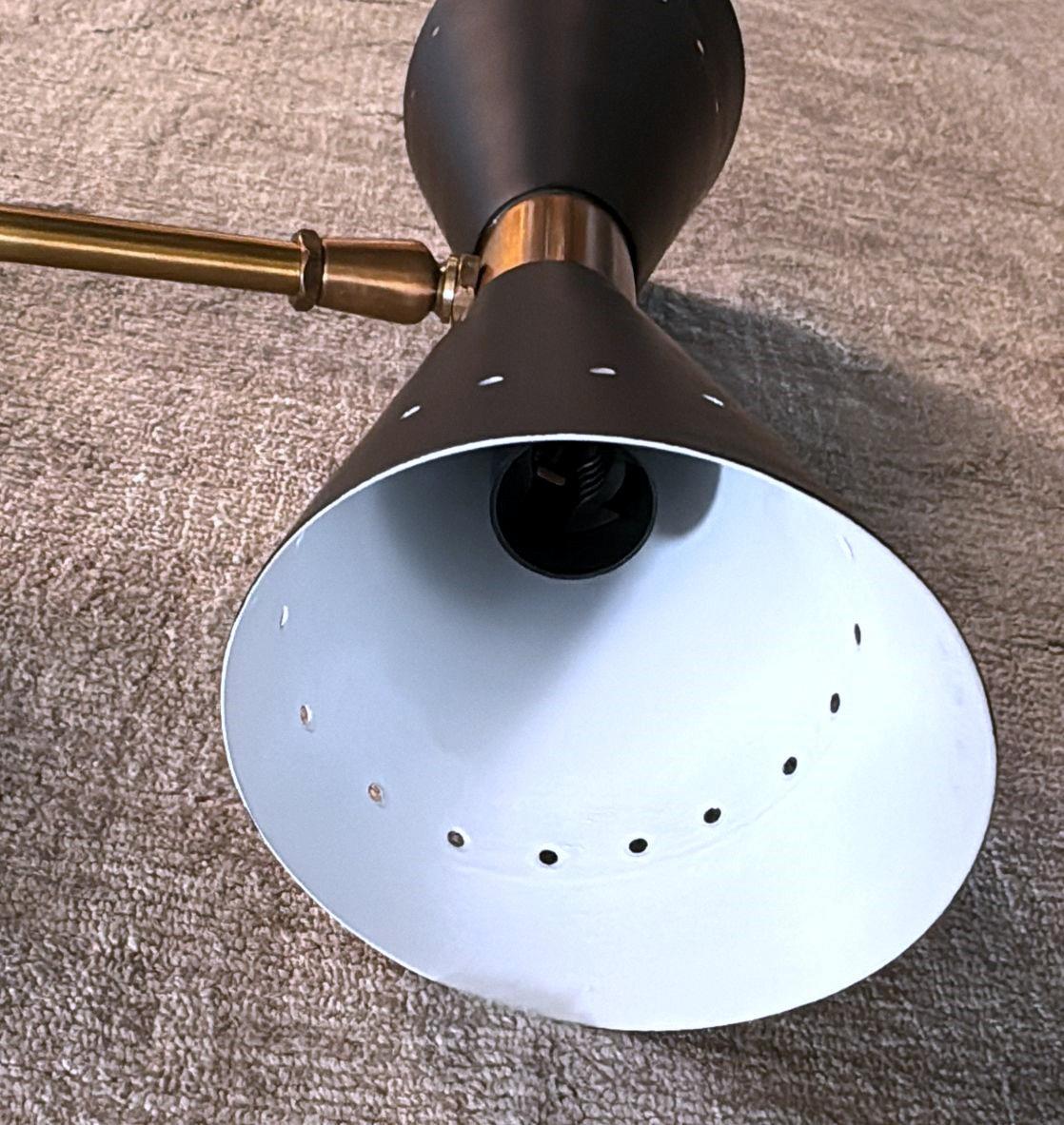 Stilnovo Style Pair Of Italian Wall Lights In Lacquered Metal And Brass For Sale 13