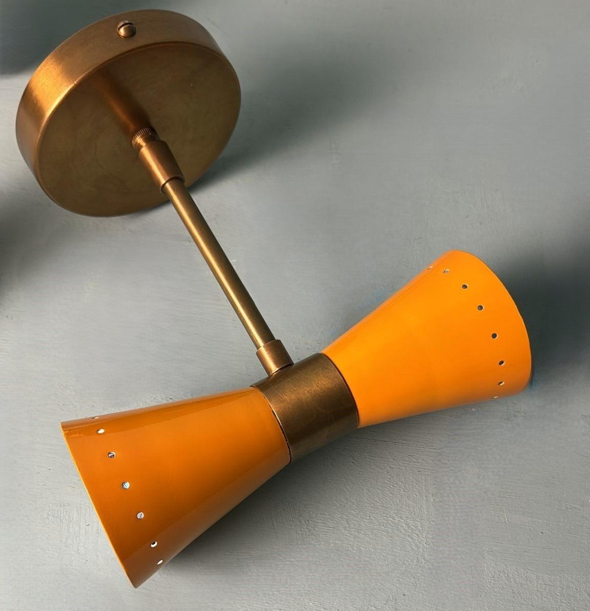 Stilnovo Style  Pair Of Italian Wall Sconces In Lacquered Metal And Brass For Sale 5