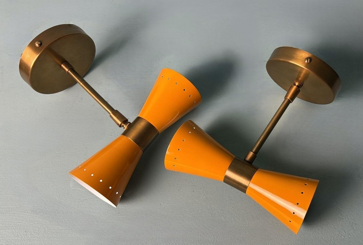 Mid-Century Modern Stilnovo Style  Pair Of Italian Wall Sconces In Lacquered Metal And Brass For Sale