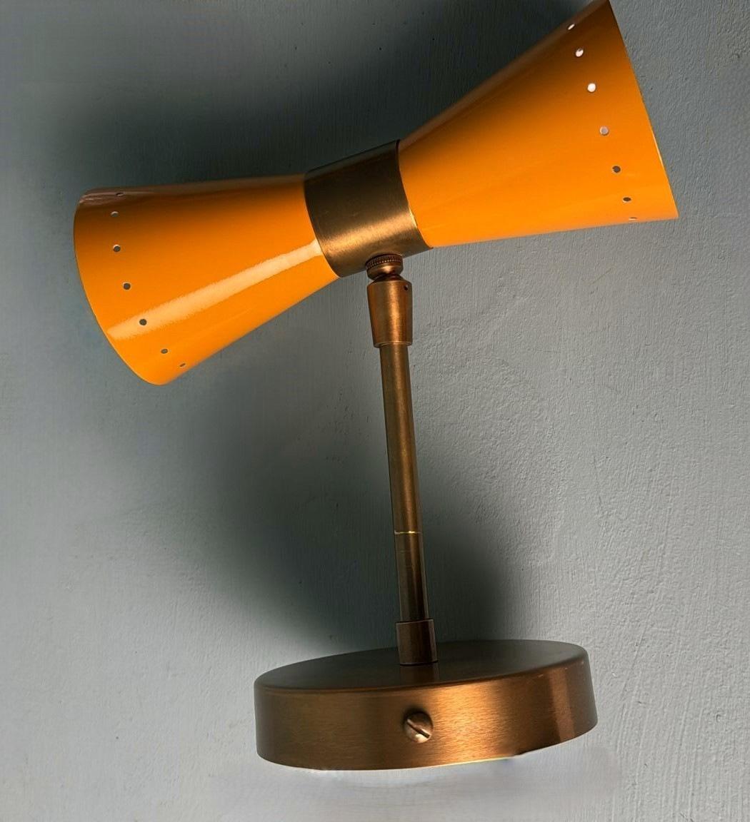 Stilnovo Style  Pair Of Italian Wall Sconces In Lacquered Metal And Brass For Sale 3