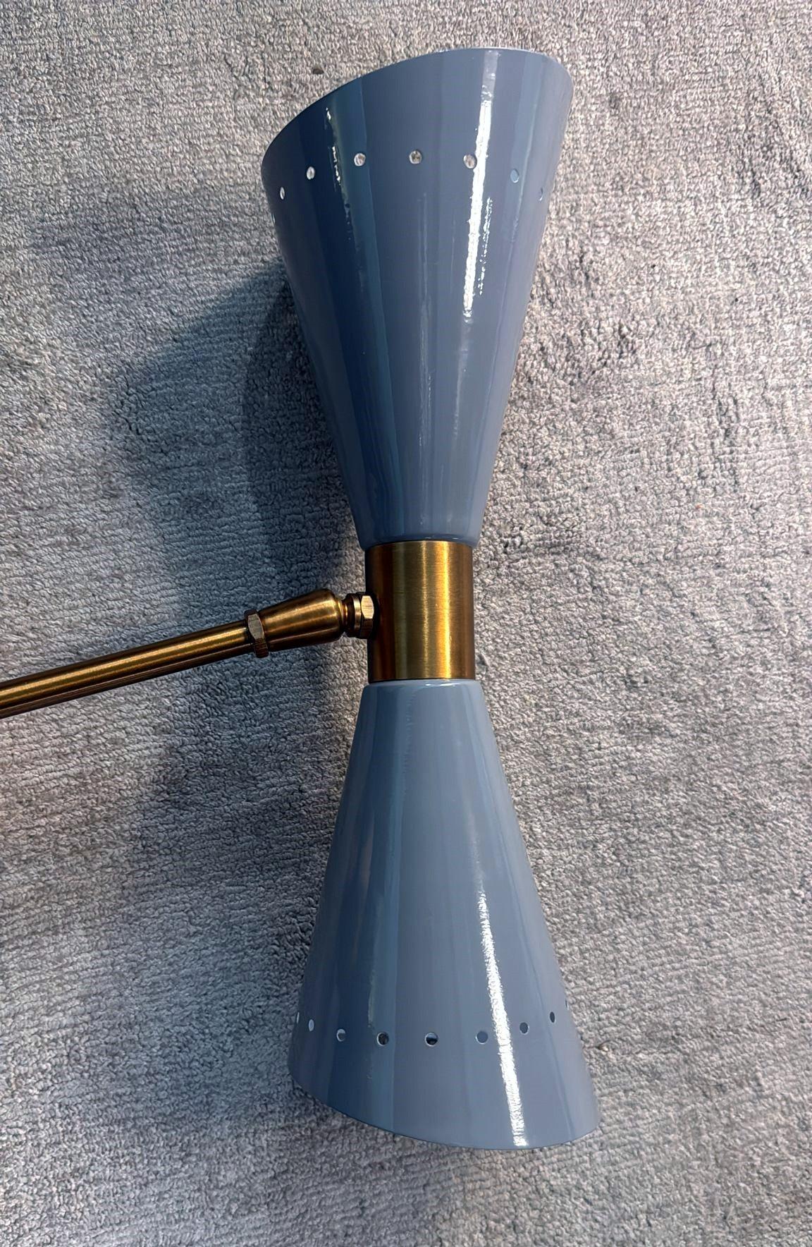 Stilnovo Style Pair Of Italian Wall Sconces In Painted Metal And Brass For Sale 5