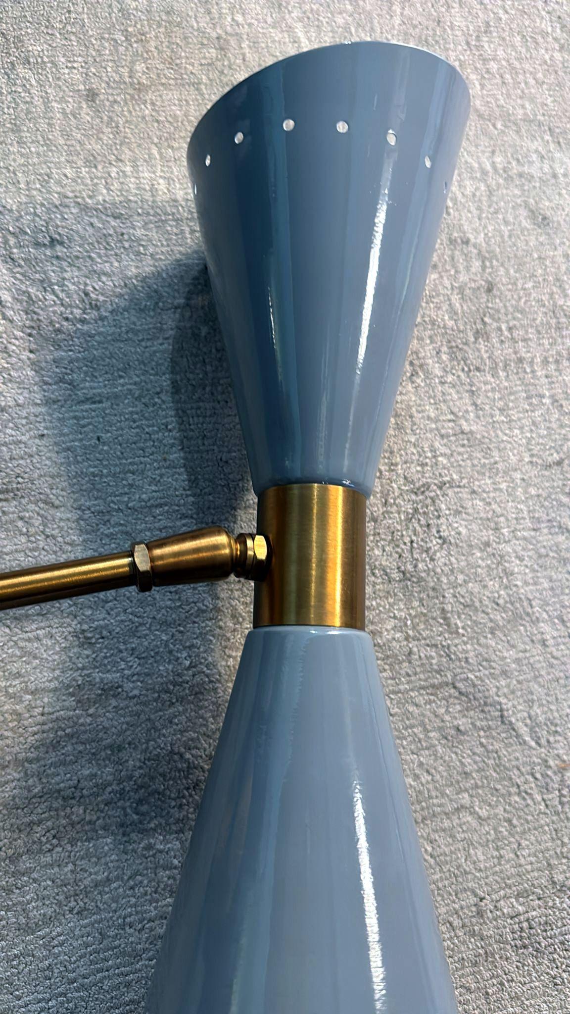 Stilnovo Style Pair Of Italian Wall Sconces In Painted Metal And Brass For Sale 7