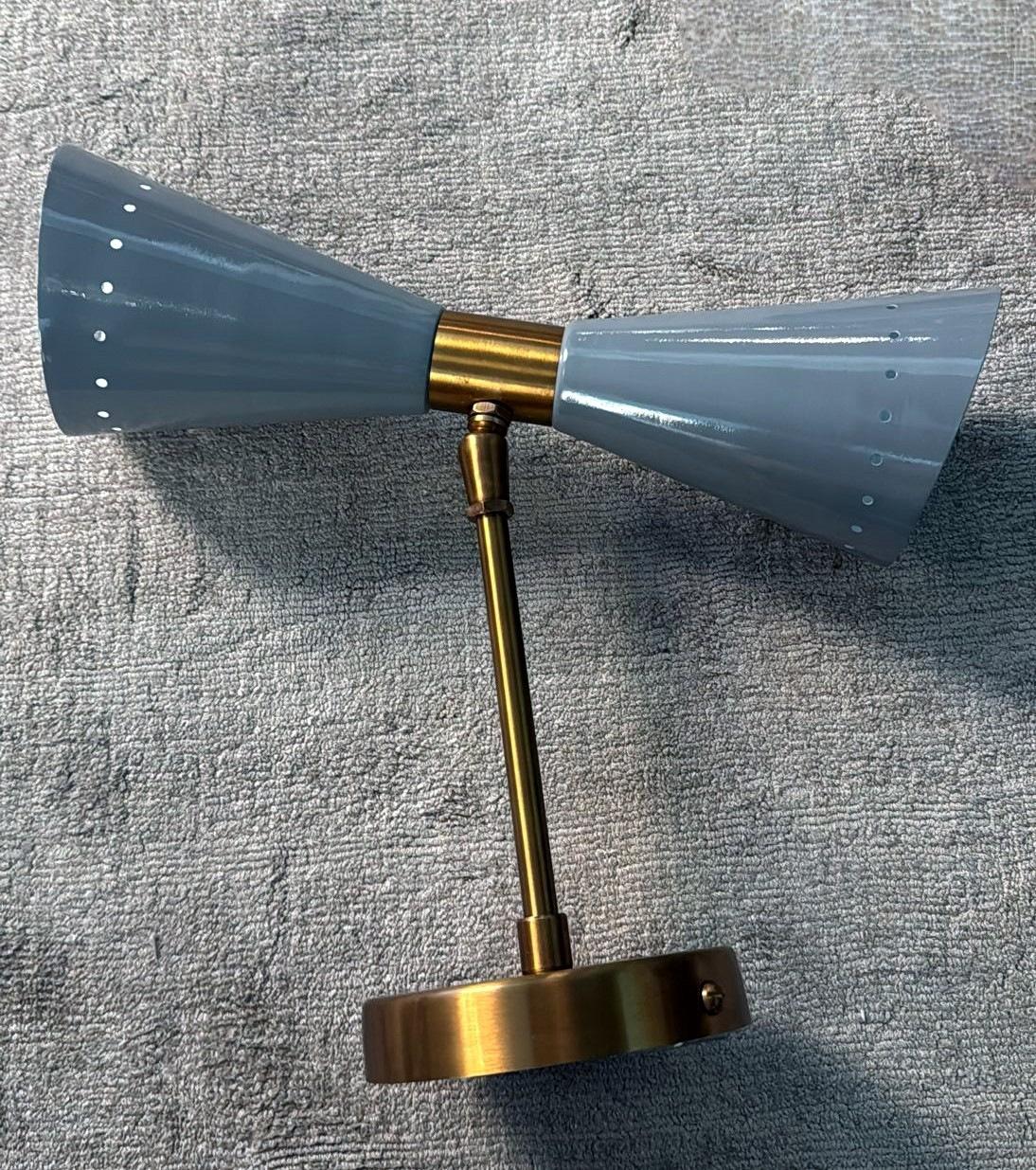 Stilnovo Style Pair Of Italian Wall Sconces In Painted Metal And Brass For Sale 2