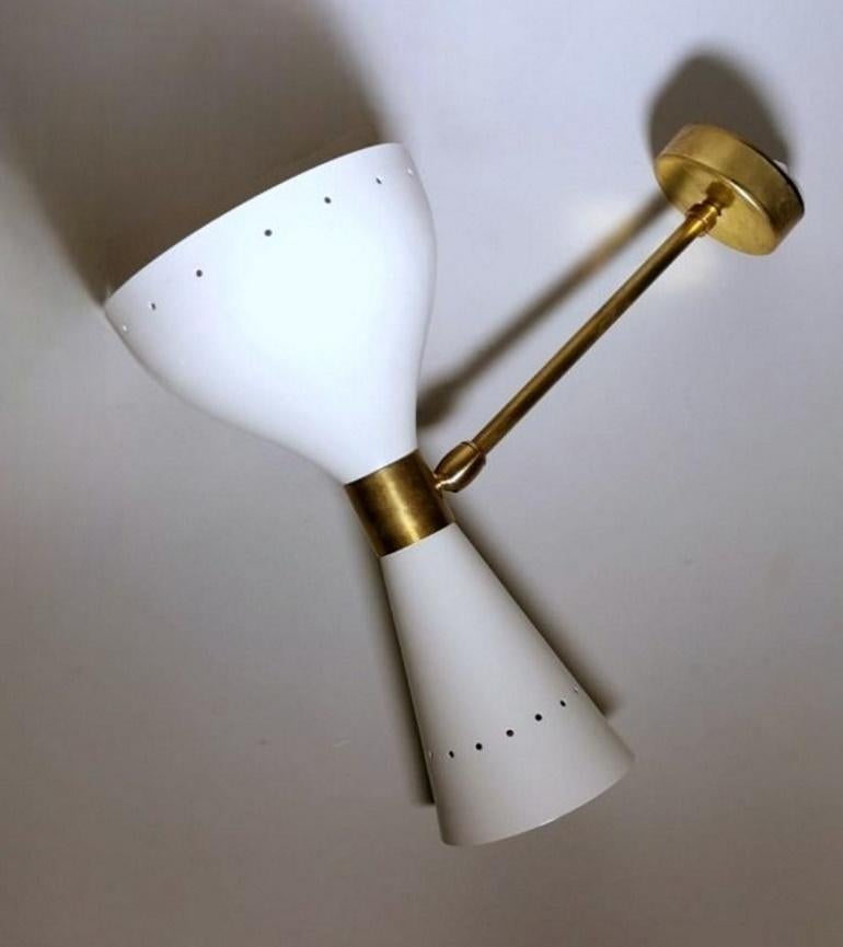 Stilnovo Style Pair of Italian Wall Sconces Painted Metal and Brass Mod.Diabolo 8