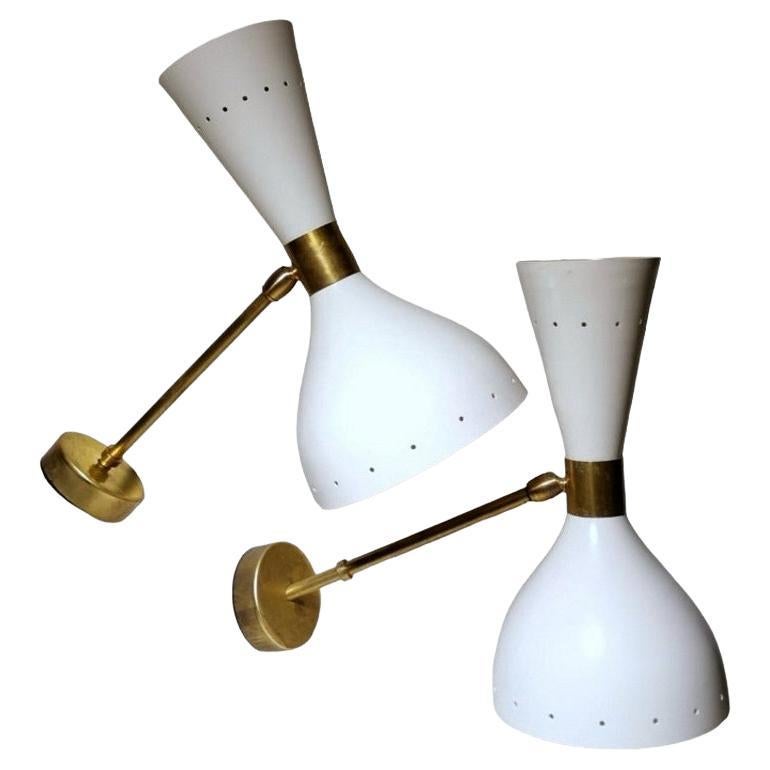Stilnovo Style Pair of Italian Wall Sconces Painted Metal and Brass Mod.Diabolo