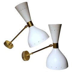 Vintage Stilnovo Style Pair of Italian Wall Sconces Painted Metal and Brass Mod.Diabolo