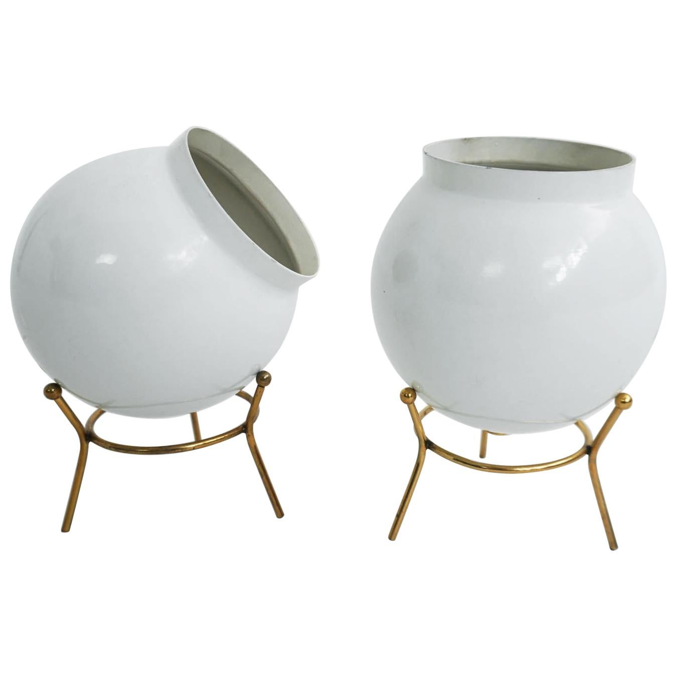 Stilnovo style Pair of White Bomb Table Lamps by Gilardi & Barzaghi, Italy, 1950