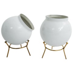 Stilnovo style Pair of White Bomb Table Lamps by Gilardi & Barzaghi, Italy, 1950