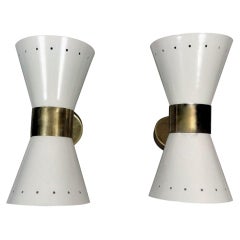 Stilnovo Style Pair of White Wall Sconces Diabolo Model