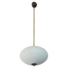 Stilnovo Style Pendant Light Brass Opaline Glass Italy 1955s Mid-Century