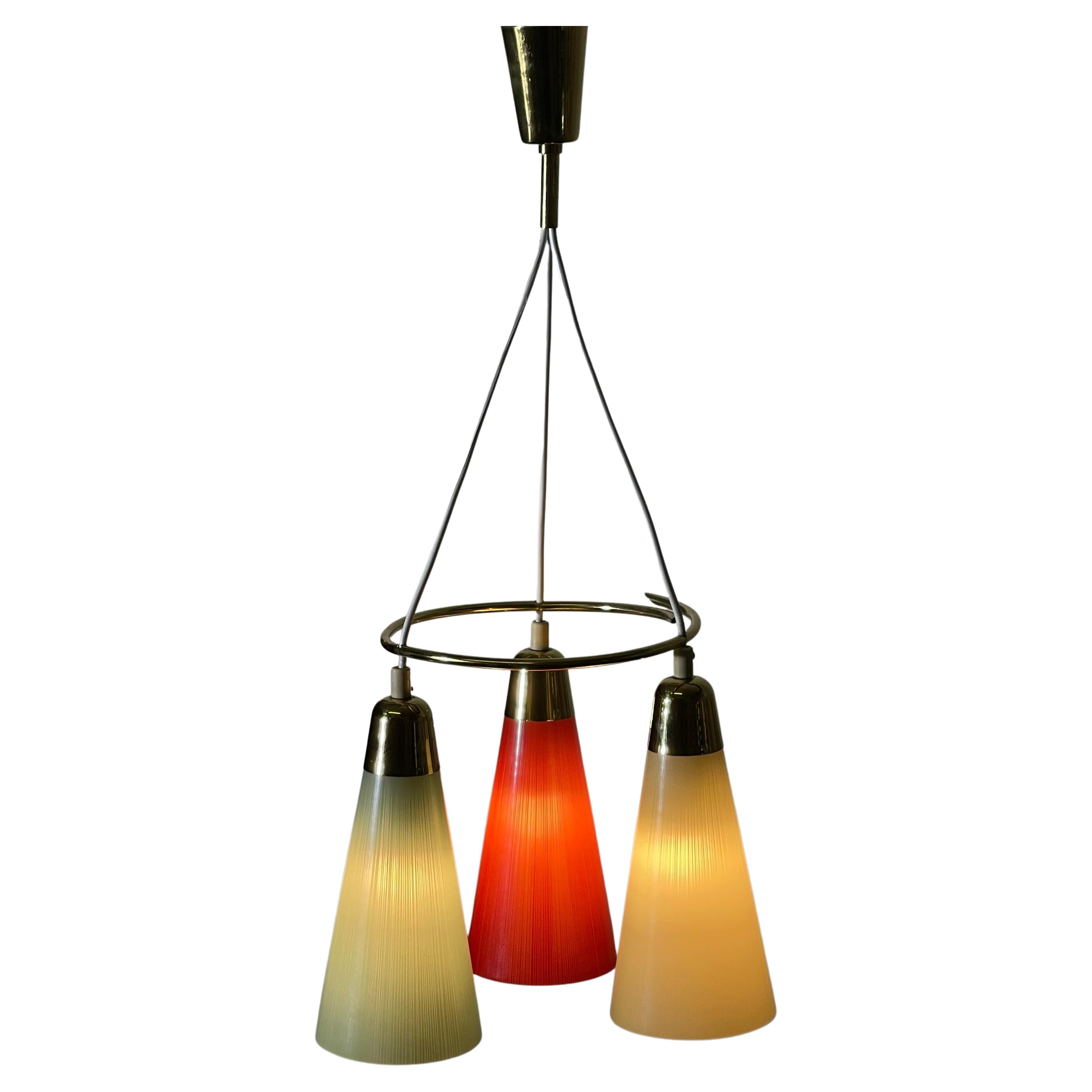 Stilnovo Style Polished Brass and Multicolor Glass Pendant, circa 1950s For Sale 7