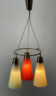 Stilnovo Style Polished Brass and Multicolor Glass Pendant, circa 1950s