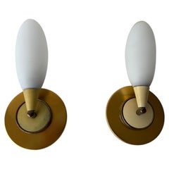 Stilnovo style sconce in opaline glass and brass, Italy circa 1960s