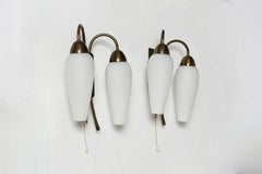 Stilnovo style sconces opaline glass and brass, Italy 1960s