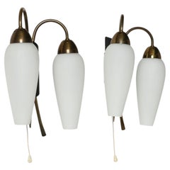 Stilnovo style sconces opaline glass and brass, Italy 1960s