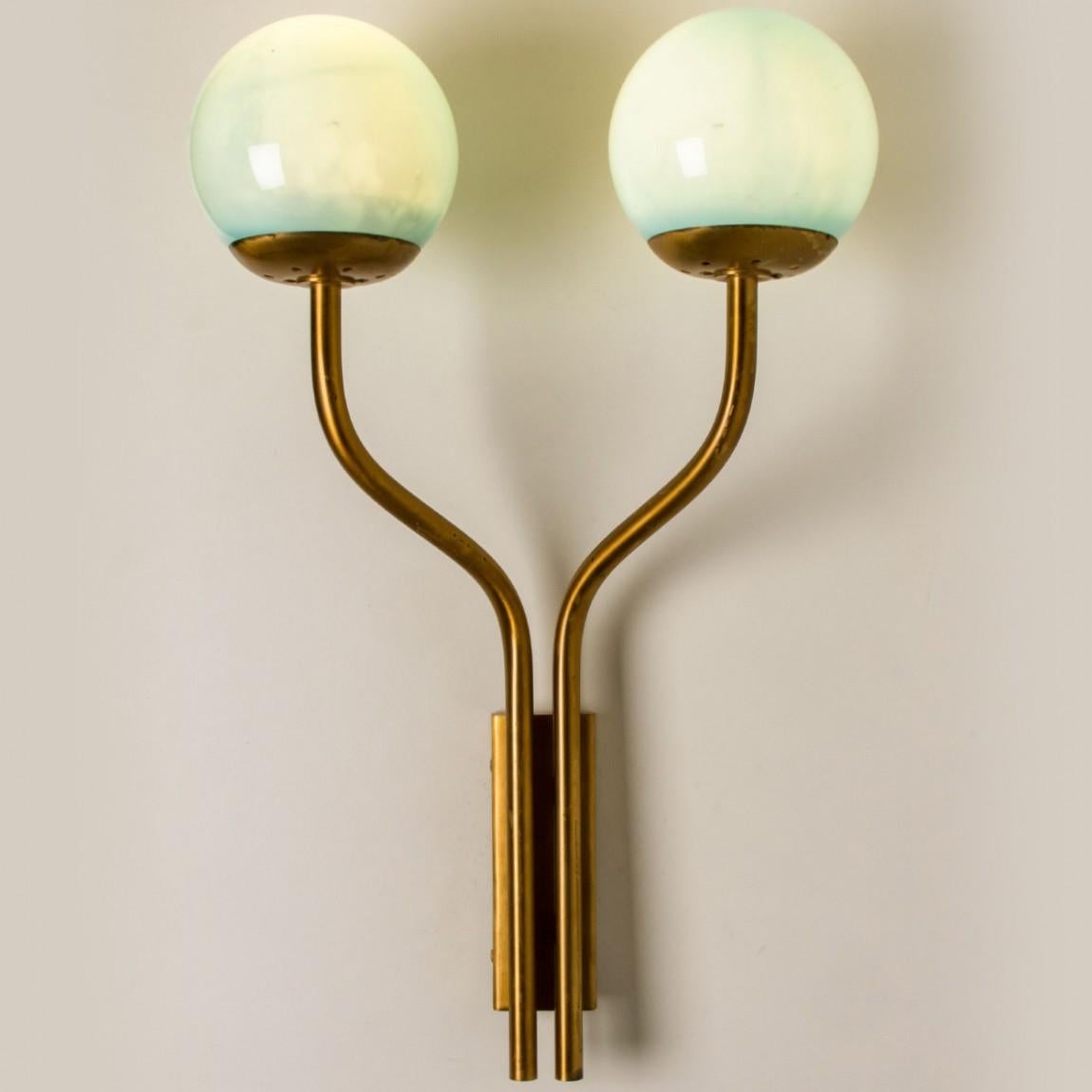 Stilnovo Style Wall Light Brass and Blue Glass, Italy, 1960s 1