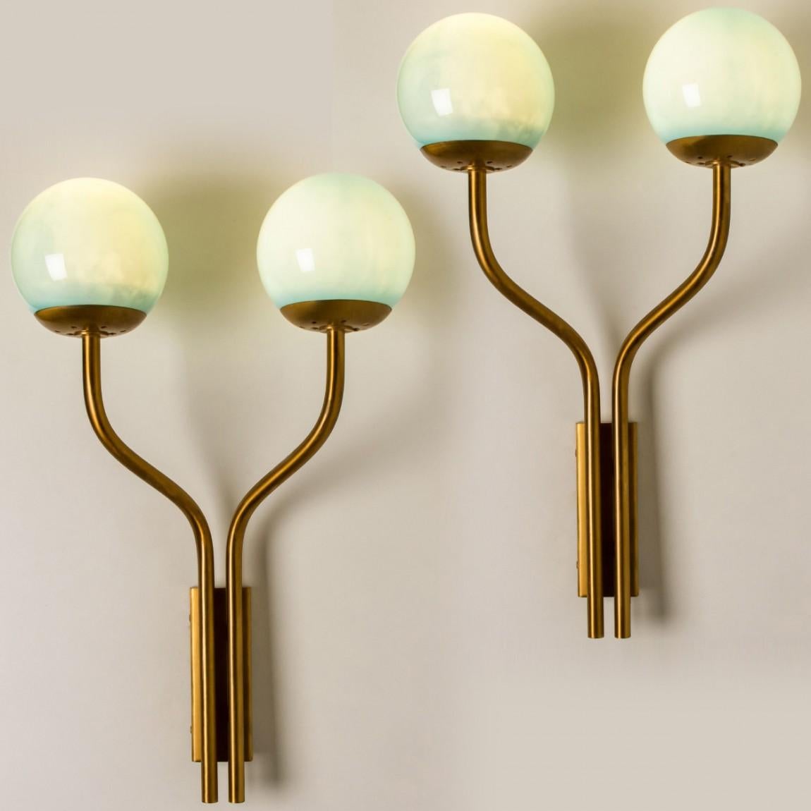 Other Stilnovo Style Wall Light Brass and Blue Glass, Italy, 1960s