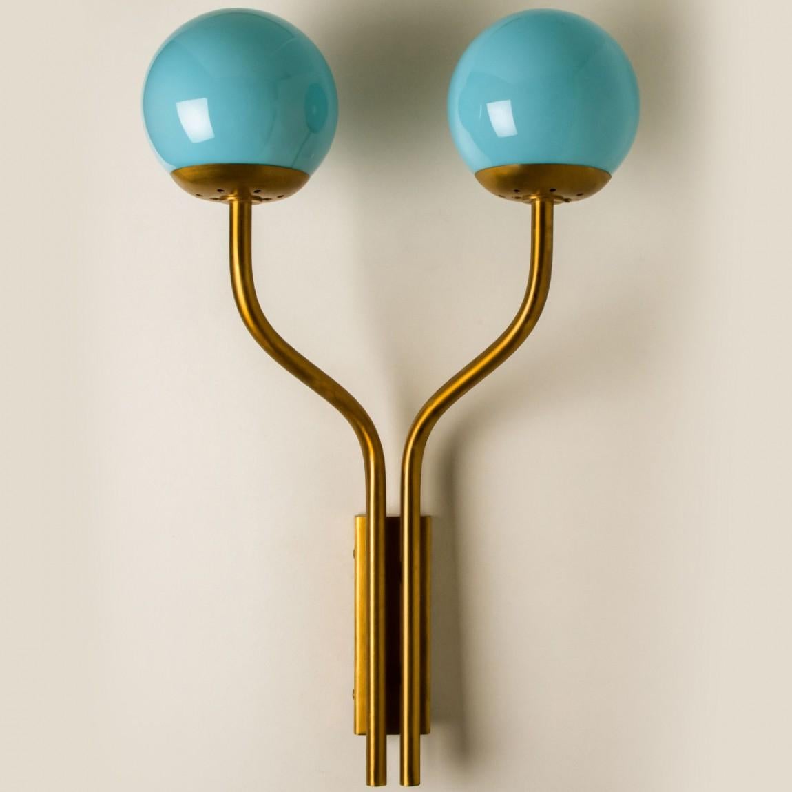 Stilnovo Style Wall Light Brass and Blue Glass, Italy, 1960s 1