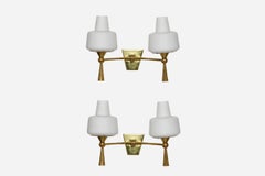 Stilnovo Style Wall Sconces, Brass & Opaline Glass, Italy, 1960s Pair