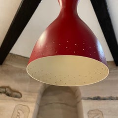 1950s Stilnovo Red Perforated Cone Italian Pendant Lamp Italy