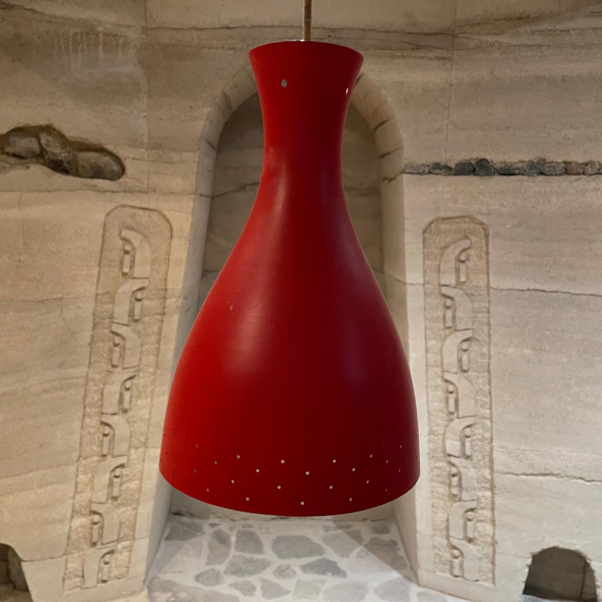 Mid-20th Century 1950s Stilnovo Red Perforated Cone Italian Pendant Lamp Italy For Sale