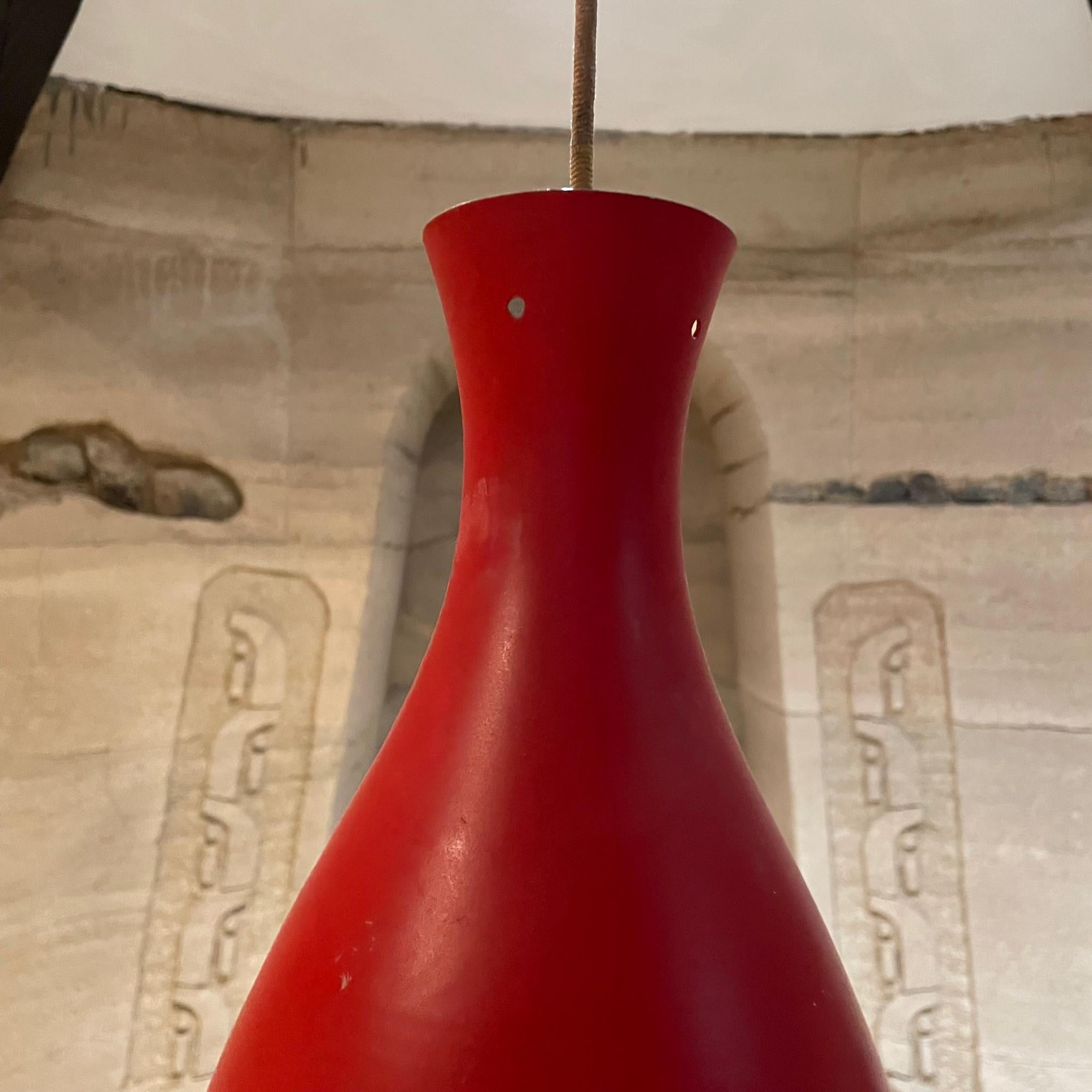 Aluminum 1950s Stilnovo Red Perforated Cone Italian Pendant Lamp Italy For Sale