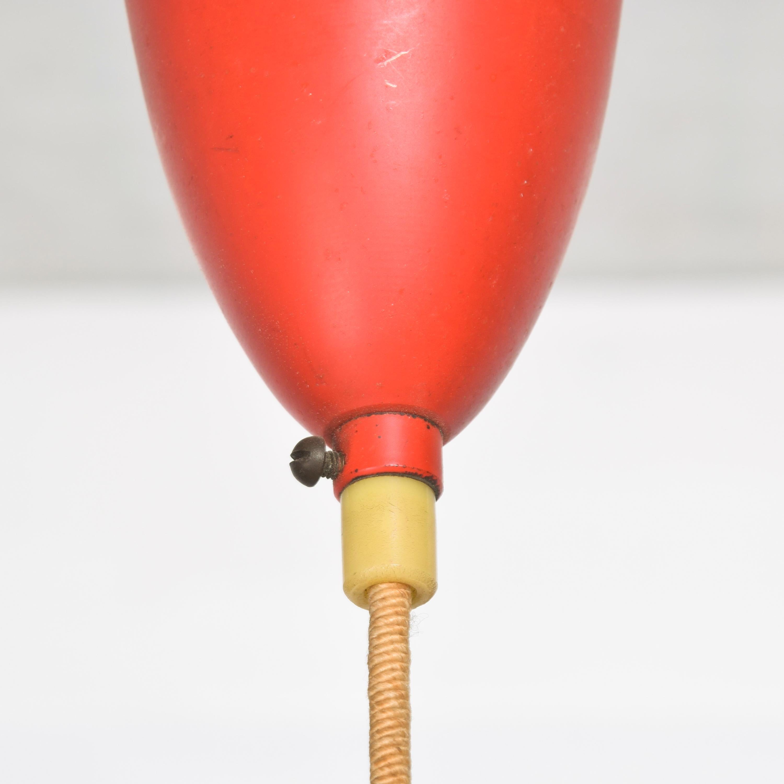 1950s Stilnovo Red Perforated Cone Italian Pendant Lamp Italy For Sale 4