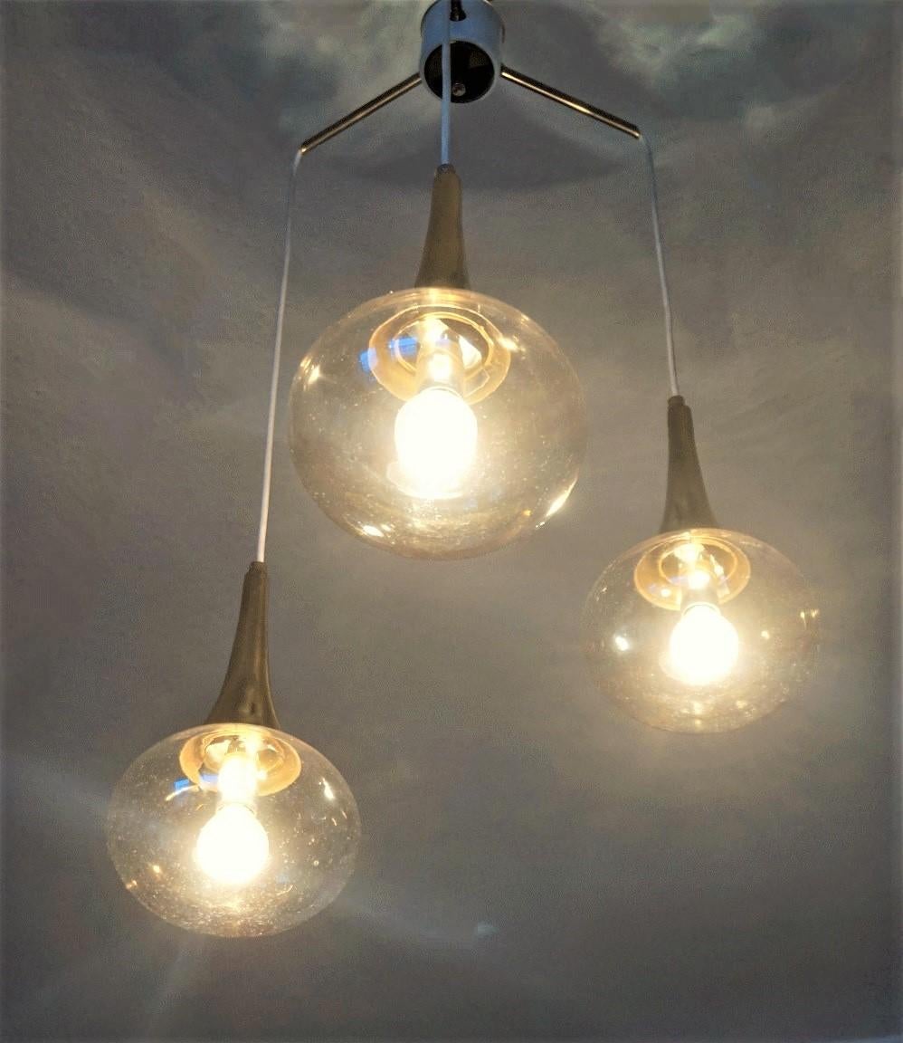 Stilnovo Chandelier with Three Hand Blown Glass Globes, Italy, 1960s For Sale 2