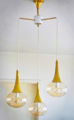 Stilnovo Chandelier with Three Hand Blown Glass Globes, Italy, 1960s