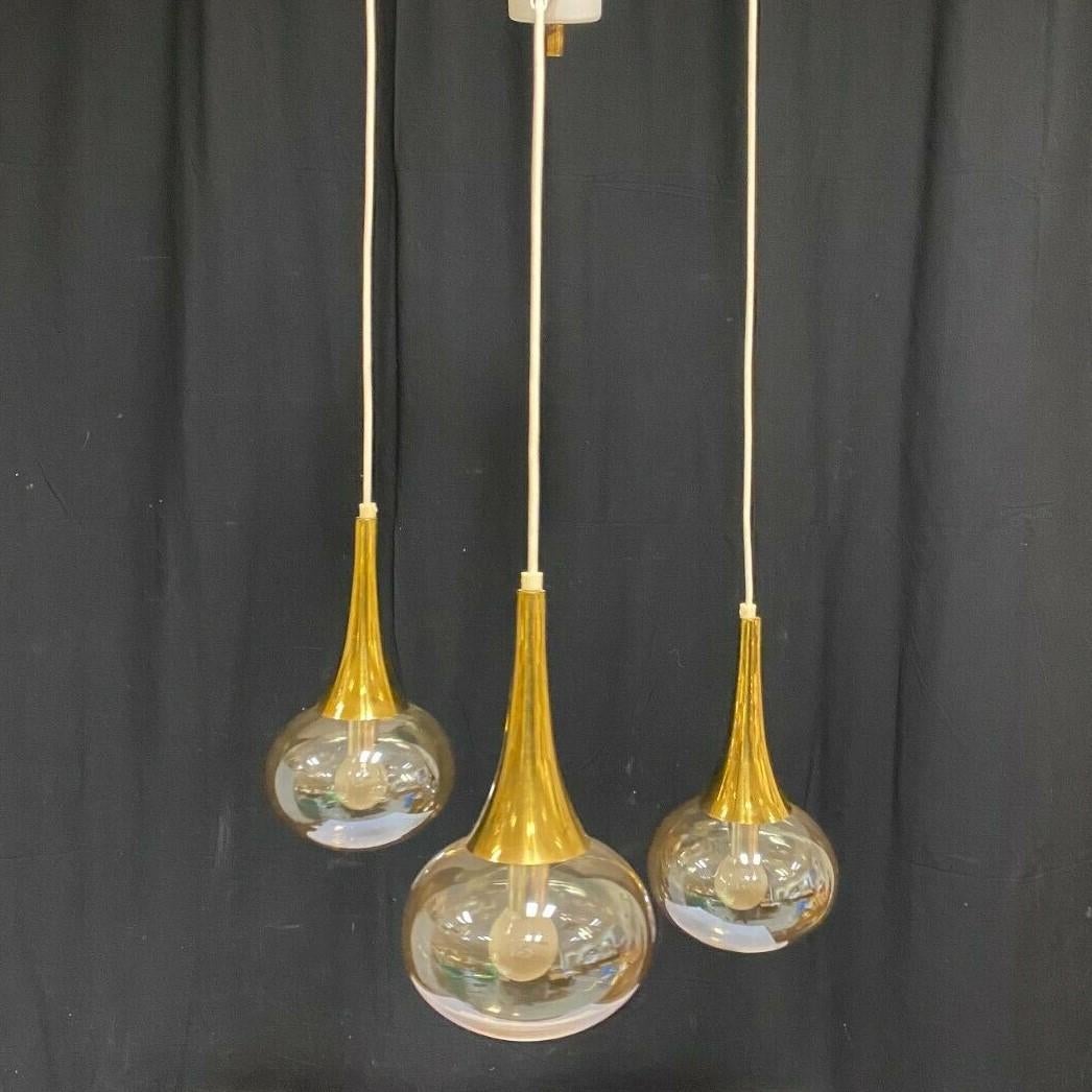 Mid-Century Modern Stilnovo Suspension Chandelier with Three Hand Blown Glass Globes, 1960s For Sale
