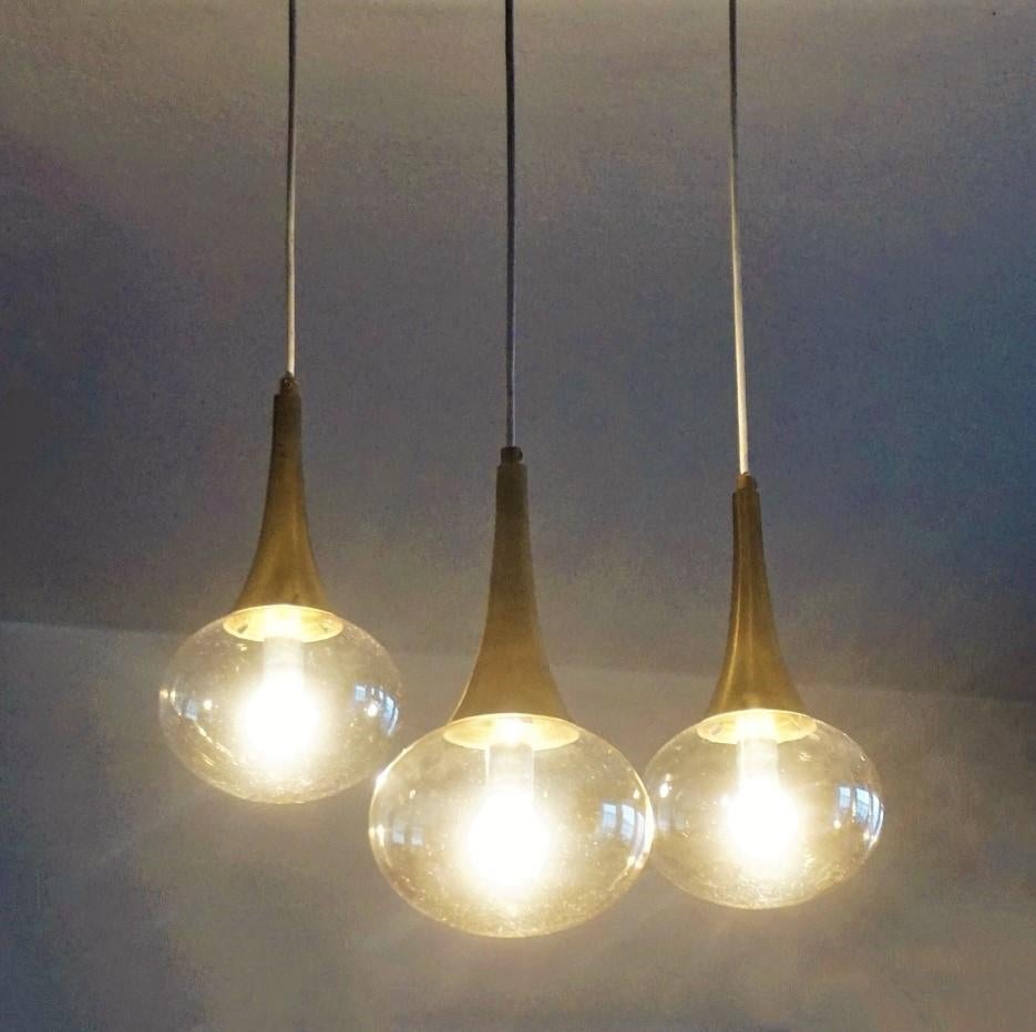 Stilnovo Chandelier with Three Hand Blown Glass Globes, Italy, 1960s For Sale 1