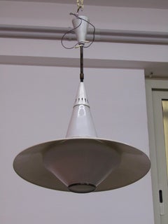 Brass White Glass and Painted Metal Stilnovo Italian Chandelier midcentury