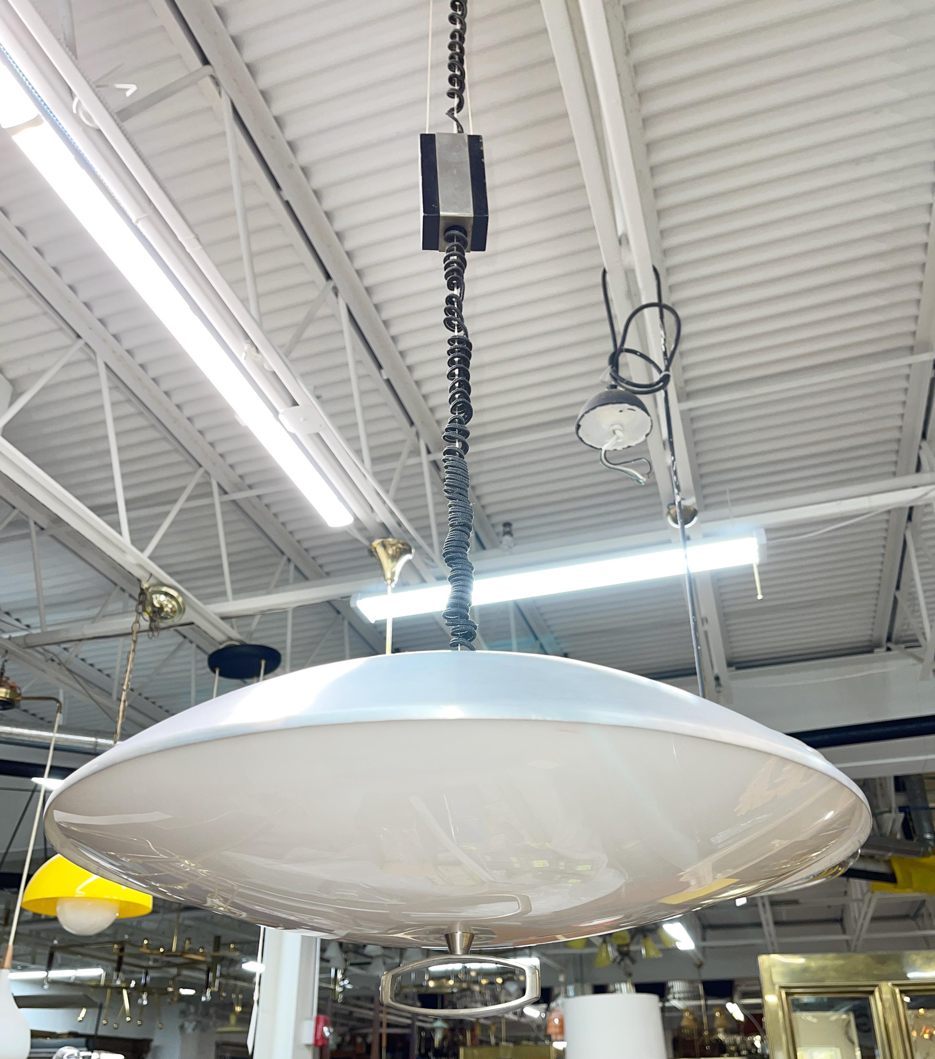 Stilnovo Height Adjustable UFO Suspension Pendant 'Sgned' In Good Condition For Sale In Hanover, MA
