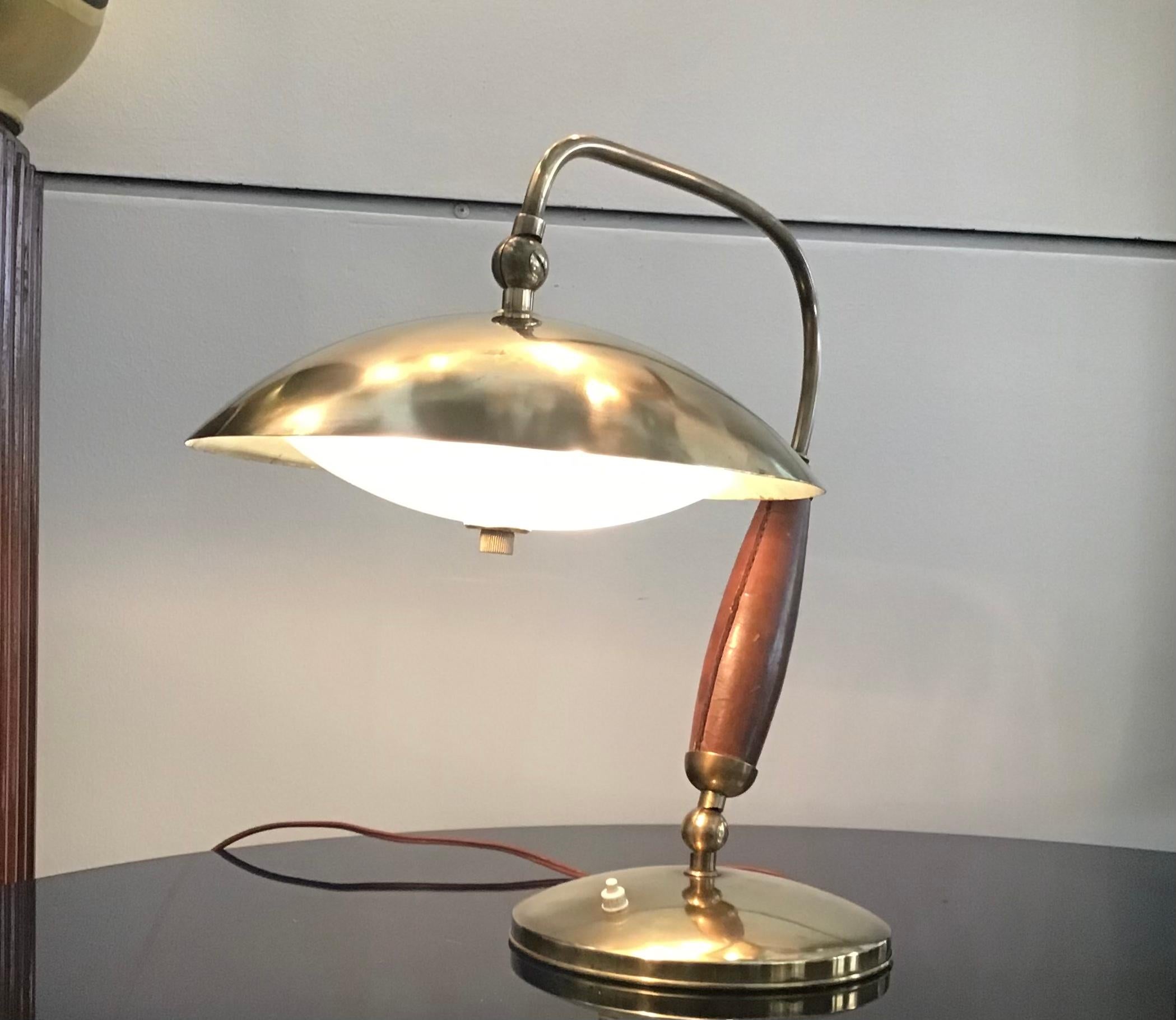 Stilnovo Table Lamp Adjustable Brass Glass Skin 1950 Italy 5