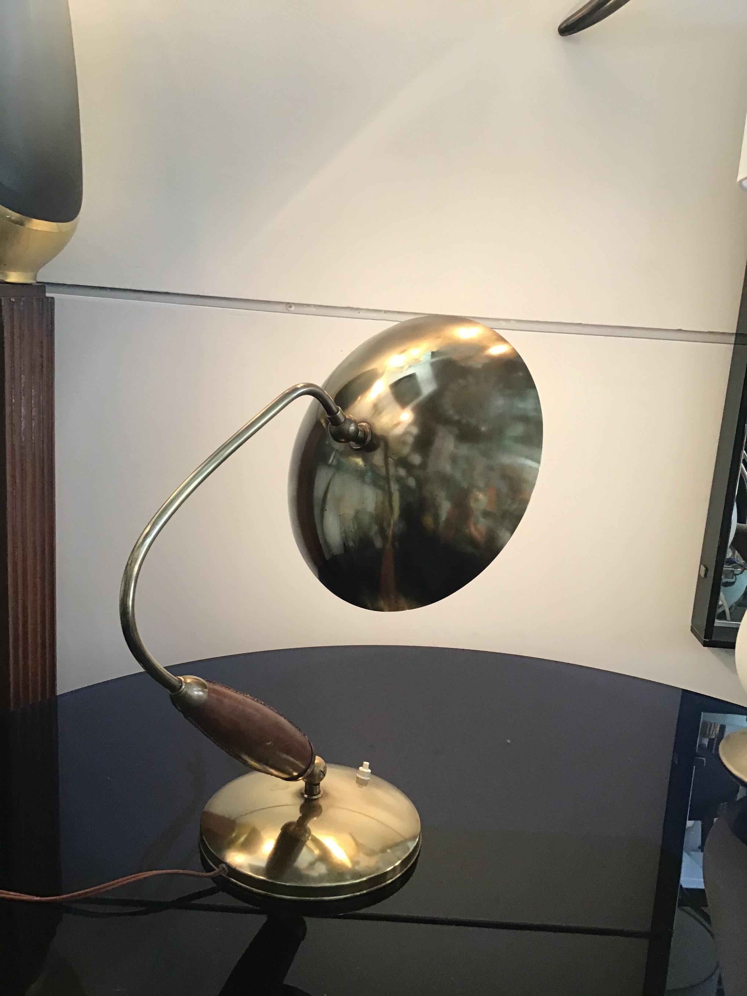 Stilnovo Table Lamp Adjustable Brass Glass Skin 1950 Italy 6