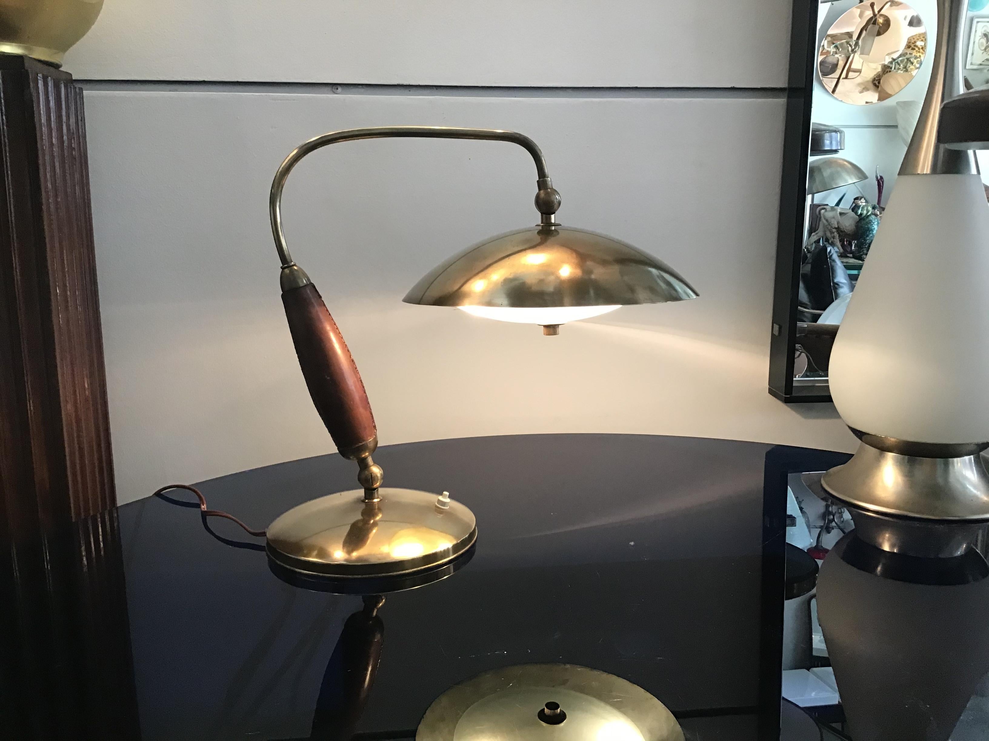 Italian Stilnovo Table Lamp Adjustable Brass Glass Skin 1950 Italy