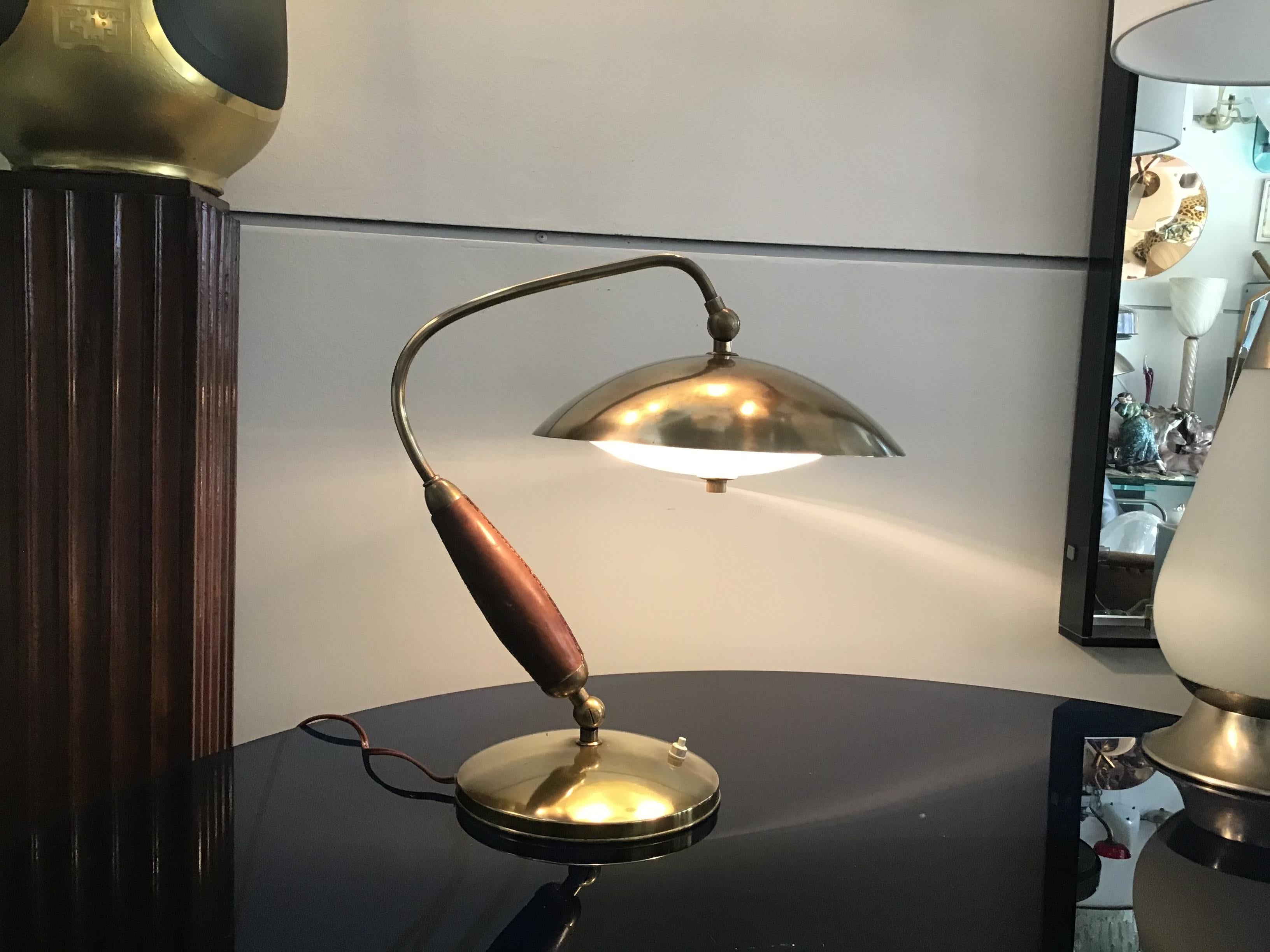 Stilnovo Table Lamp Adjustable Brass Glass Skin 1950 Italy 1