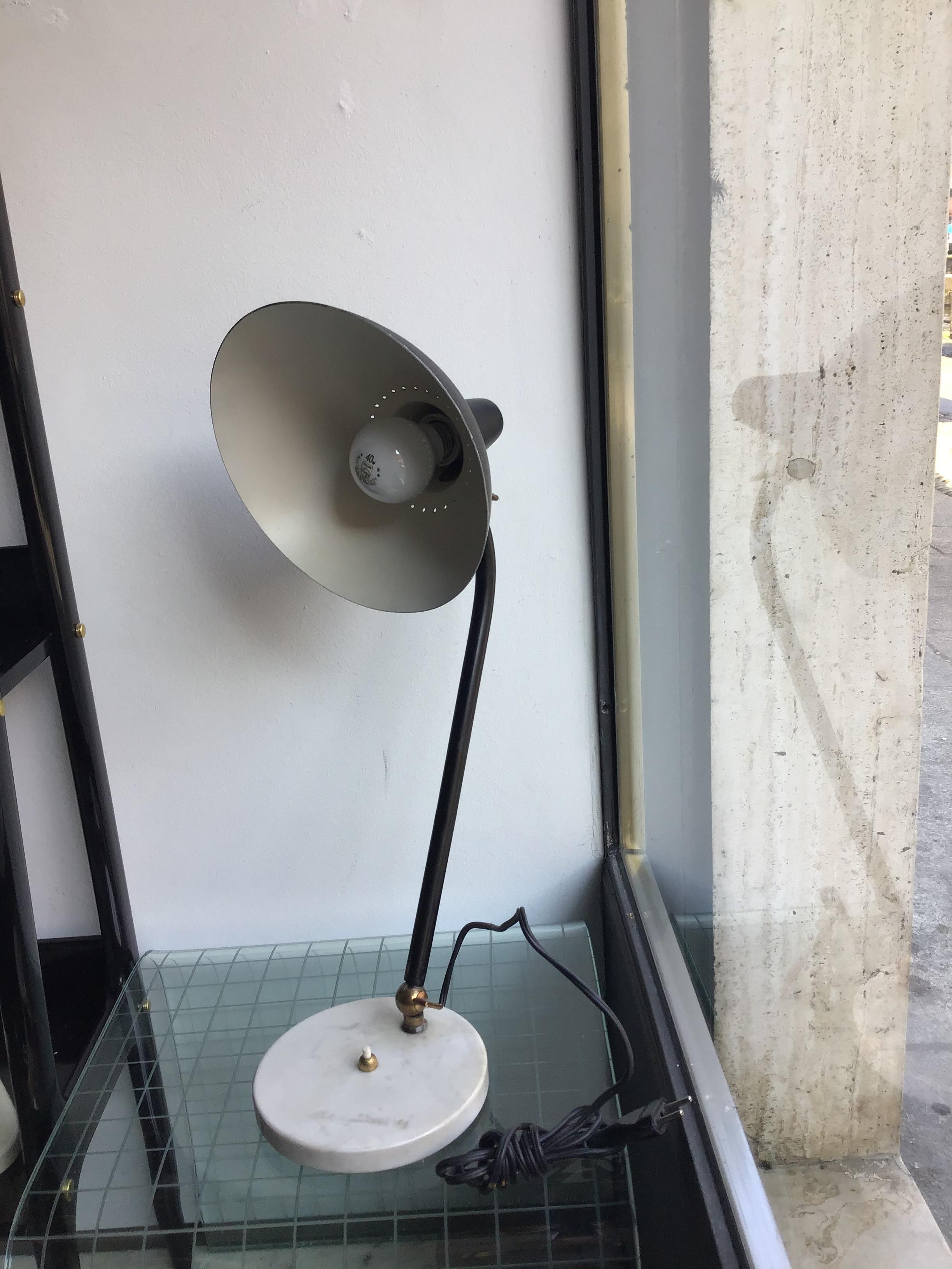 Stilnovo Table Lamp Adjustable Brass Metal Marbre 1950 Italy In Good Condition For Sale In Milano, IT