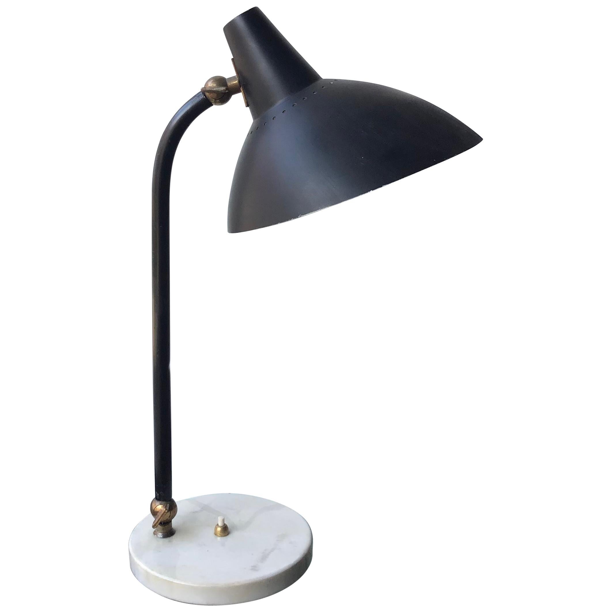 Stilnovo Table Lamp Adjustable Brass Metal Marbre 1950 Italy For Sale
