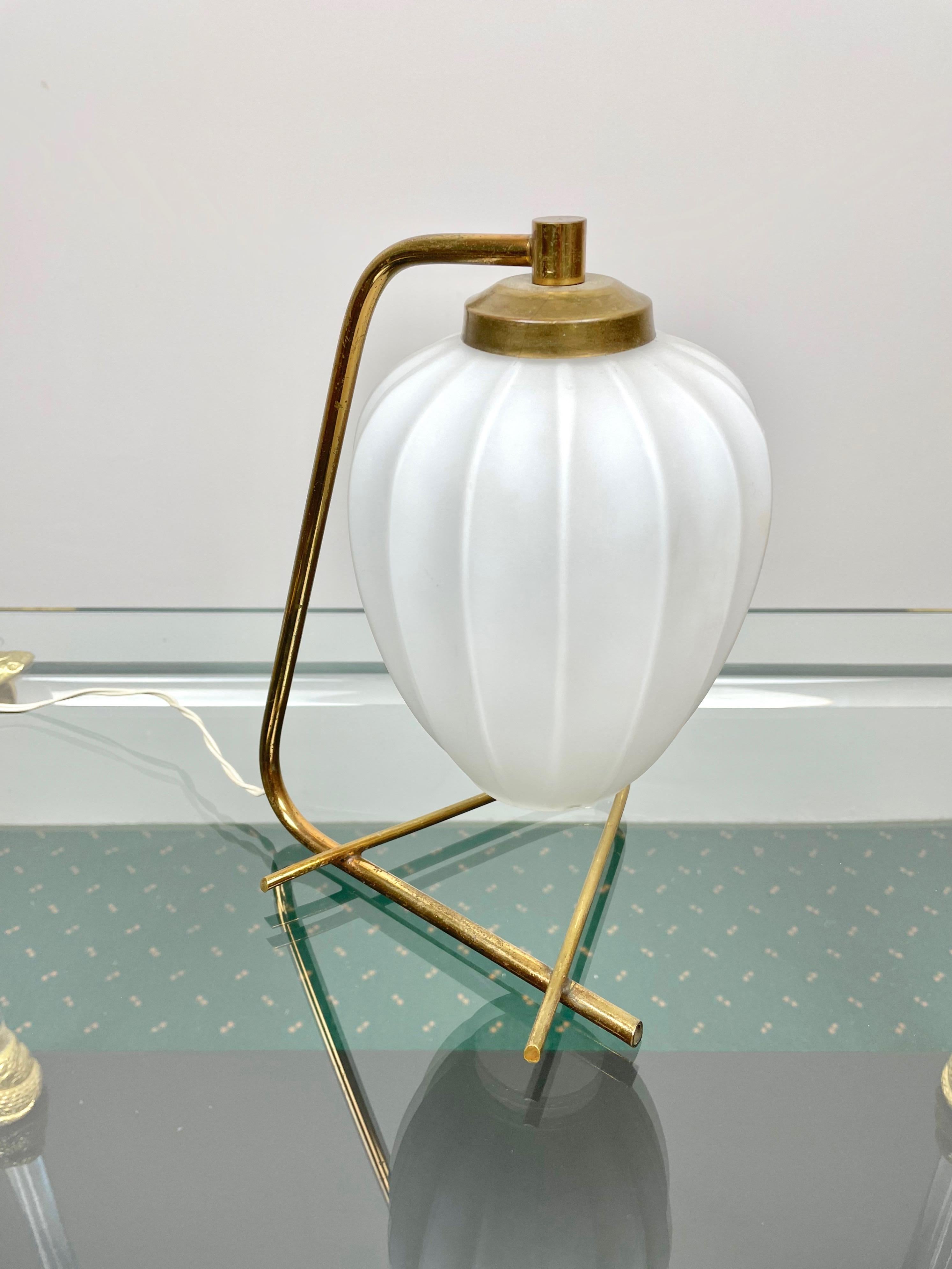 Italian Table Lamp Brass and Opaline Glass, Italy, 1950s