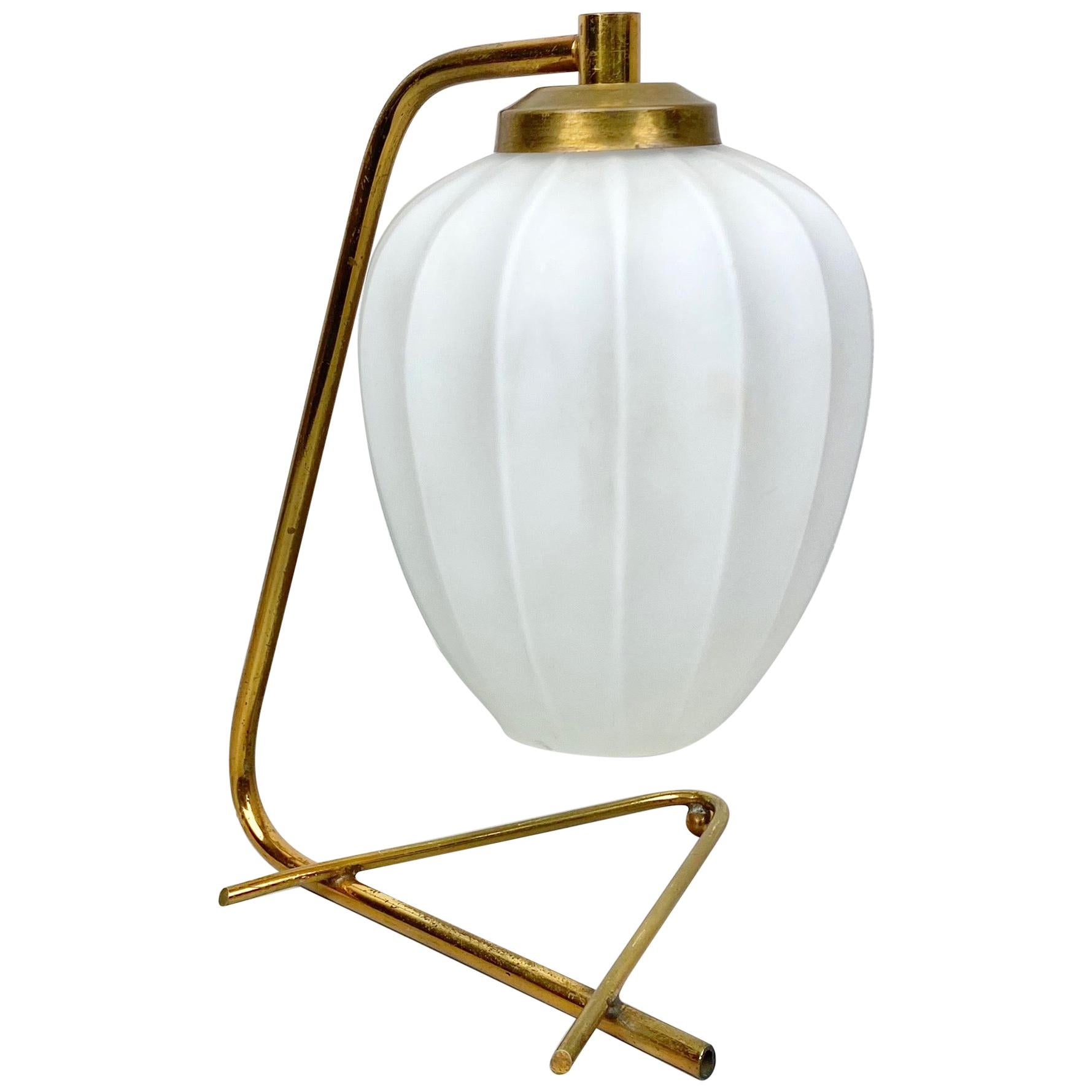 Table Lamp Brass and Opaline Glass, Italy, 1950s