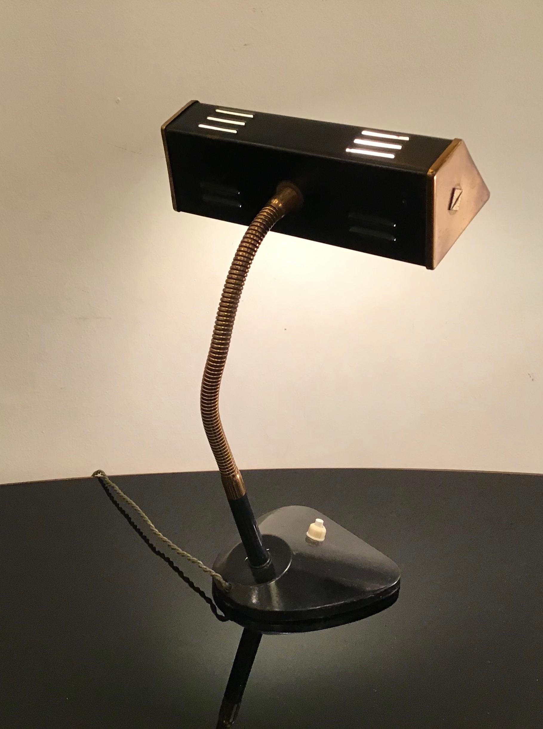Stilnovo Style Table Lamp Brass Glass Metal, 1950, Italy In Excellent Condition For Sale In Milano, IT